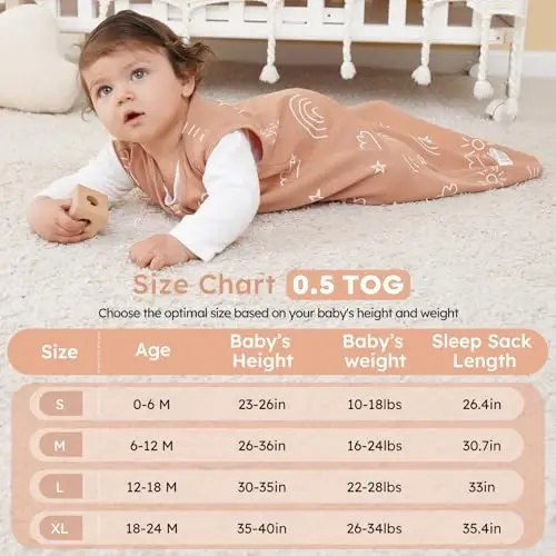 Yoofoss Baby Sleep Sack 12-18 Months 0.5 TOG Baby Wearable Blanket, 100% Organic Cotton Infant Toddler Sleeping Sack 2-Way Zipper Lightweight Sleep Sack, Grizzly - 2