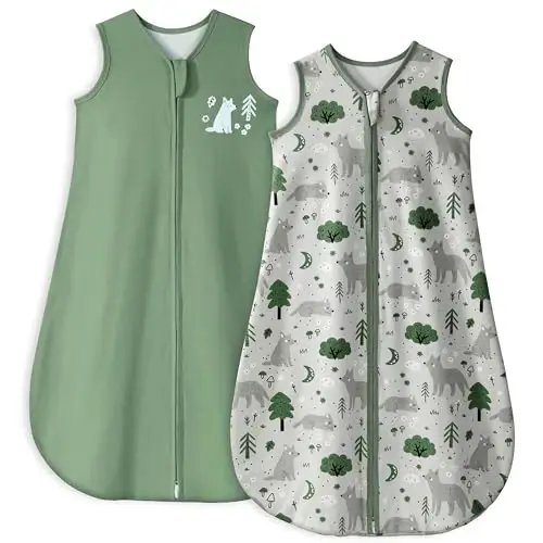 Yoofoss Baby Sleep Sack 12-18 Months TOG 1.0 Baby Wearable Blanket, 2 Pack 100% Organic Cotton Infant Toddler Sleeping Sack 2-Way Zipper Lightweight Sleep Sack - 1