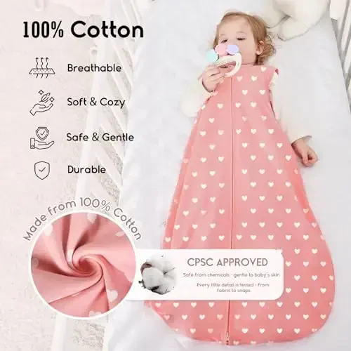 Yoofoss Baby Sleep Sack 12-18 Months TOG 1.0 Baby Wearable Blanket, 2 Pack 100% Organic Cotton Infant Toddler Sleeping Sack 2-Way Zipper Lightweight Sleep Sack - 2