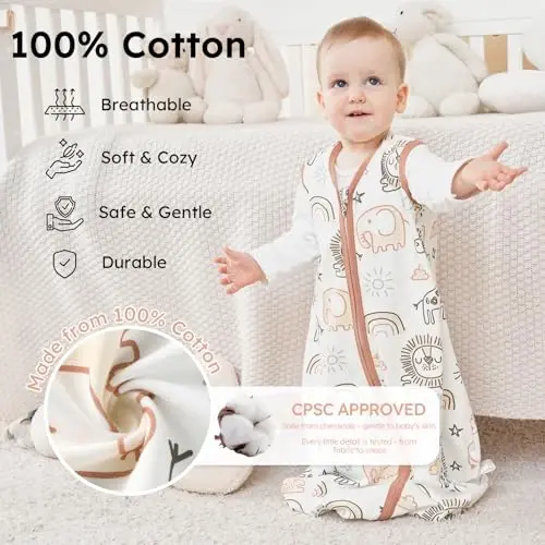 Yoofoss Baby Sleep Sack 12-18 Months TOG 1.0 Baby Wearable Blanket, 2 Pack 100% Organic Cotton Infant Toddler Sleeping Sack 2-Way Zipper Lightweight Sleep Sack - YOOFOSS (1)