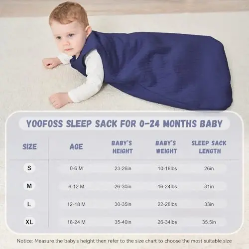 Yoofoss Baby Sleep Sack 12-18 Months TOG 2.5 Winter Baby Wearable Blanket, 100% Cotton Infant Sleeping Sack 2-Way Zipper Warm Quilted Sleepsack, Navy - 3