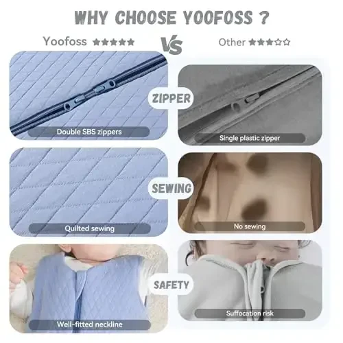 Yoofoss Baby Sleep Sack 12-18 Months TOG 2.5 Winter Baby Wearable Blanket, 100% Organic Cotton Toddler Sleeping Sack 2-Way Zipper Warm Quilted Sleep Sack - 6