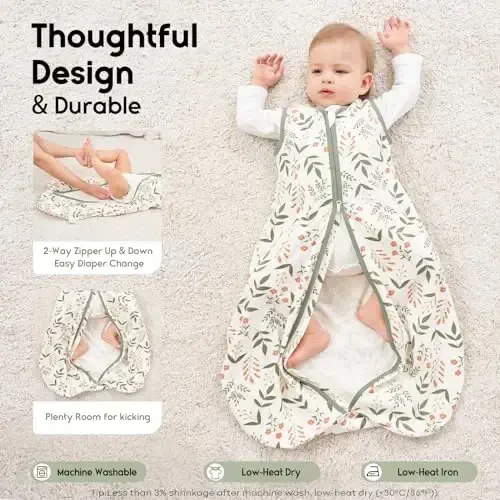 Yoofoss Baby Sleep Sack 18-24 Months 0.5 TOG Baby Wearable Blanket, 100% Organic Cotton Infant Toddler Sleeping Sack 2-Way Zipper Lightweight Sleep Sack, Flower - 3