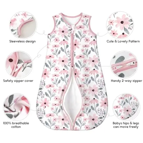 Yoofoss Baby Sleep Sack 18-24 Months TOG 1.0 Baby Wearable Blanket, 2 Pack 100% Organic Cotton Infant Toddler Sleeping Sack 2-Way Zipper Lightweight Sleep Sack - 6