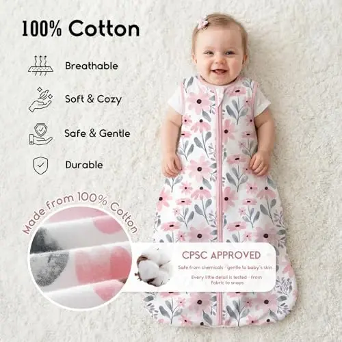 Yoofoss Baby Sleep Sack 18-24 Months TOG 1.0 Baby Wearable Blanket, 2 Pack 100% Organic Cotton Infant Toddler Sleeping Sack 2-Way Zipper Lightweight Sleep Sack - 2