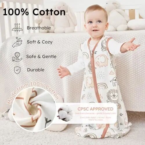 Yoofoss Baby Sleep Sack 6-12 Months TOG 1.0 2 Pack 100% Organic Cotton | Baby Wearable BlanketInfant Toddler Sleeping Sack 2-Way Zipper Lightweight Sleep Sack - Yoofoss (1)