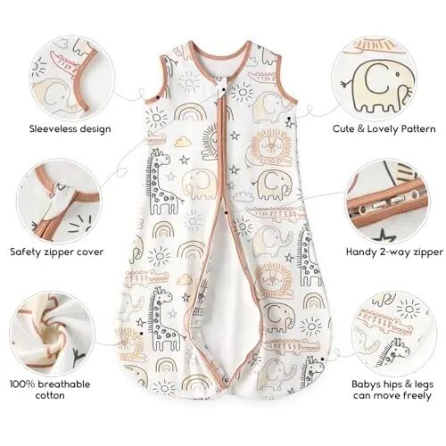Yoofoss Baby Sleep Sack 6-12 Months TOG 1.0 2 Pack 100% Organic Cotton | Baby Wearable BlanketInfant Toddler Sleeping Sack 2-Way Zipper Lightweight Sleep Sack - 6
