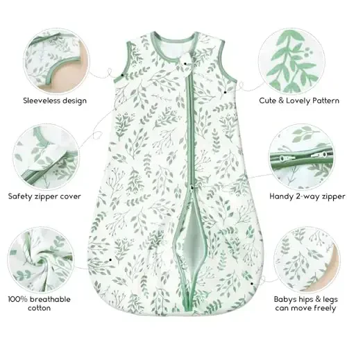 Yoofoss Baby Sleep Sack 6-12 Months TOG 1.0 Baby Wearable Blanket, 2 Pack 100% Organic Cotton Infant Toddler Sleeping Sack 2-Way Zipper Lightweight Sleep Sack - 5