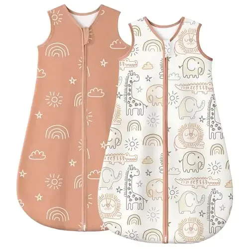 Yoofoss Baby Sleep Sack 6-12 Months TOG 1.0 Baby Wearable Blanket, 2 Pack 100% Organic Cotton Infant Toddler Sleeping Sack 2-Way Zipper Lightweight Sleep Sack 