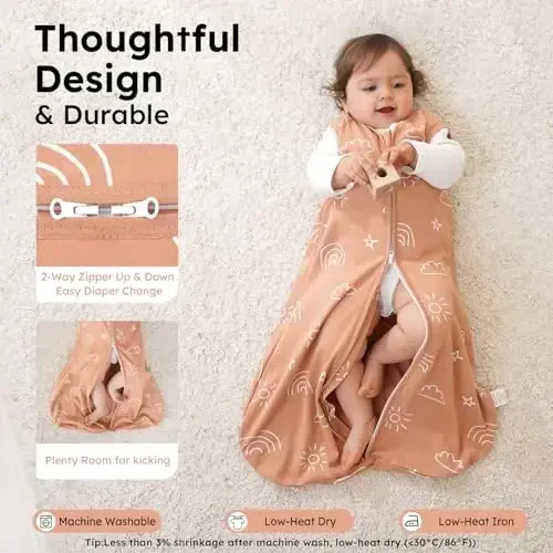 Yoofoss Baby Sleep Sack 6-12 Months TOG 1.0 Baby Wearable Blanket, 2 Pack 100% Organic Cotton Infant Toddler Sleeping Sack 2-Way Zipper Lightweight Sleep Sack - 4