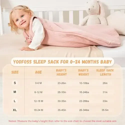 Yoofoss Baby Sleep Sack 6-12 Months TOG 2.5 Qishki Chaqaloq Kiyiladigan Ko'rpa, 100% Organik Paxta Chaqaloq Uxlash Qopi 2 tomonlama Fermuarli Issiq Paxtalik Uxlash Qopi - 4