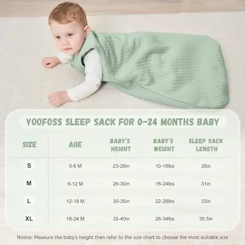 Yoofoss Baby Sleep Sack 6-12 Months TOG 2.5 Winter Baby Wearable Blanket, 100% Organic Cotton Infant Toddler Sleeping Sack 2-Way Zipper Warm Quilted Sleep Sack - 2