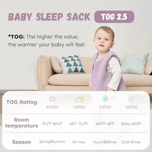 Yoofoss Baby Sleep Sack 6-12 Months TOG 2.5 Winter Baby Wearable Blanket, 100% Organic Cotton Infant Toddler Sleeping Sack 2-Way Zipper Warm Quilted Sleep Sack - 2