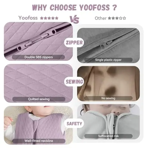 Yoofoss Baby Sleep Sack 6-12 Months TOG 2.5 Winter Baby Wearable Blanket, 100% Organic Cotton Infant Toddler Sleeping Sack 2-Way Zipper Warm Quilted Sleep Sack - 5