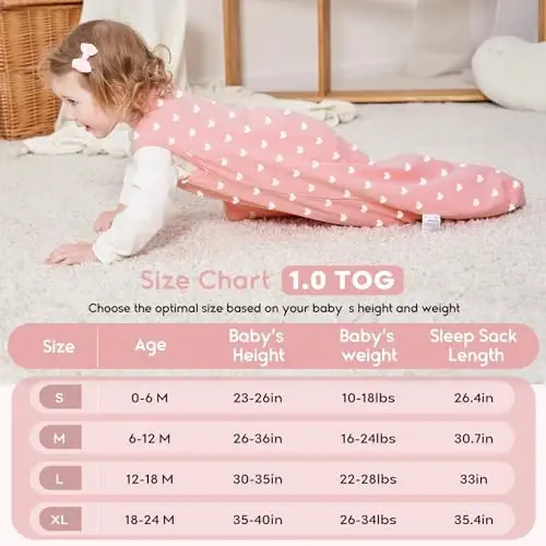 Yoofoss Baby Sleep Sack 6-12 oylik TOG 1.0 chaqaloq kiyiladigan adyol, 2 dona 100% paxta chaqaloq bolasi uchun uxlash xalati 2 tomonlama fermuarli yengil uxlash xalati - 5