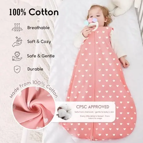 Yoofoss Baby Sleep Sack 6-12 oylik TOG 1.0 chaqaloq kiyiladigan adyol, 2 dona 100% paxta chaqaloq bolasi uchun uxlash xalati 2 tomonlama fermuarli yengil uxlash xalati - 3