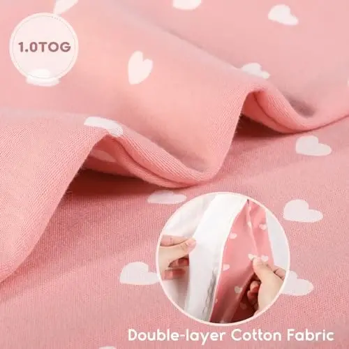 Yoofoss Baby Sleep Sack 6-12 oylik TOG 1.0 chaqaloq kiyiladigan adyol, 2 dona 100% paxta chaqaloq bolasi uchun uxlash xalati 2 tomonlama fermuarli yengil uxlash xalati - 4