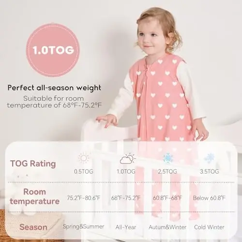 Yoofoss Baby Sleep Sack 6-12 oylik TOG 1.0 chaqaloq kiyiladigan adyol, 2 dona 100% paxta chaqaloq bolasi uchun uxlash xalati 2 tomonlama fermuarli yengil uxlash xalati - 7