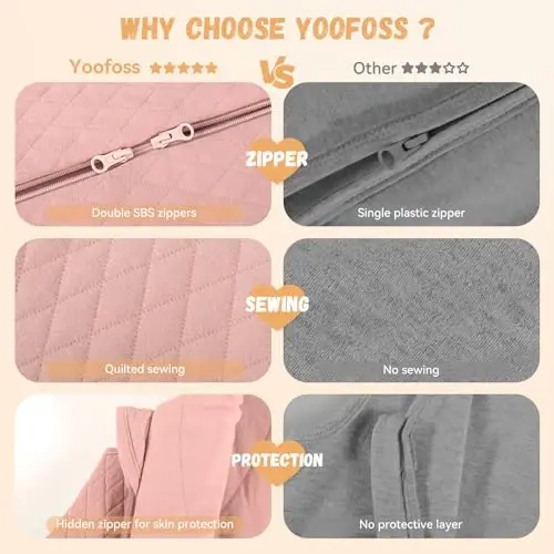 Yoofoss Baby Wearable Blanket TOG 2.5 Qishki uyqu uchun xaltasi 18-24 oy, 100% organik paxtadan tayyorlangan bolalar uchun 2 tomonlama fermuarli issiq ko'rpa-to'shak - 6