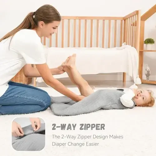 Yoofoss Baby Wearable Blanket TOG 2.5 Qishki uyqu uchun xaltasi 18-24 oy, 100% organik paxtadan tayyorlangan bolalar uchun ikki tomonlama fermuarli iliq ko'rpa-to'shak - 4