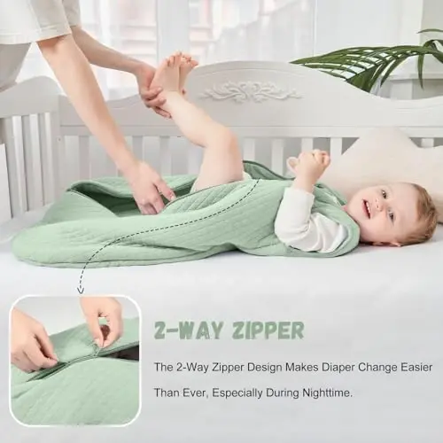 Yoofoss Baby Wearable Blanket TOG 2.5 Qishki uyqu uchun xaltasi 18-24 oy, 100% organik paxtadan yasalgan 2 tomonlama fermuarli iliq стеганный uyqu uchun xaltasi - 5
