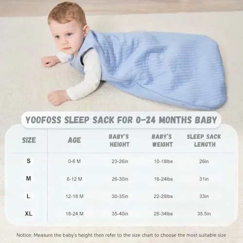 Yoofoss Baby Wearable Blanket TOG 2.5 Qishki Uyqu Xaltasi 18-24 Oy, 100% Organik Paxta Bolalar Uyqu Xaltasi 2 tomonlama fermuarli iliq tikilgan uyqu xaltasi - 4