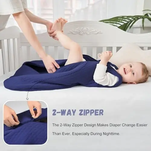 Yoofoss Baby Wearable Blanket TOG 2.5 Winter Sleep Sack 18-24 Months, 100% Cotton Toddler Sleeping Sack with 2-Way Zipper Warm Quilted Sleepsack,Navy - 5