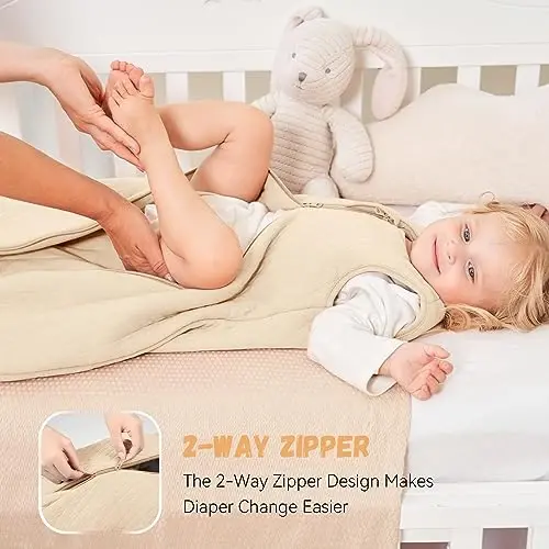 Yoofoss Baby Wearable Blanket TOG 2.5 Winter Sleep Sack 18-24 Months, 100% Organic Cotton Toddler Sleeping Sack with 2-Way Zipper Warm Quilted Sleep Sack - 4