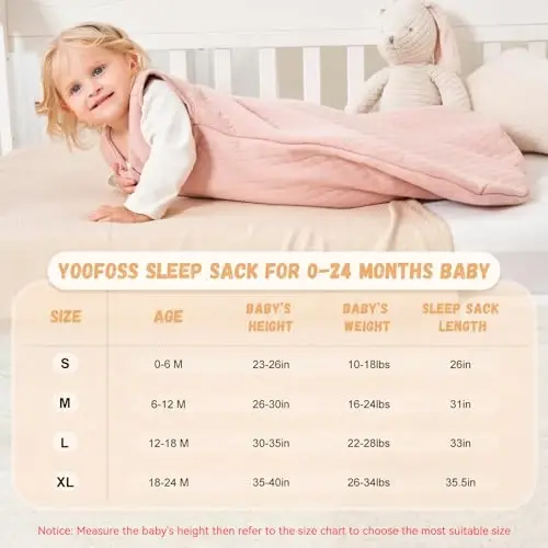 Yoofoss Baby Wearable Blanket TOG 2.5 Winter Sleep Sack 18-24 Months, 100% Organic Cotton Toddler Sleeping Sack with 2-Way Zipper Warm Quilted Sleep Sack - 2