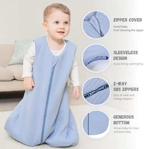 Yoofoss Baby Wearable Blanket TOG 2.5 Winter Sleep Sack 18-24 Months, 100% Organic Cotton Toddler Sleeping Sack with 2-Way Zipper Warm Quilted Sleep Sack - 2