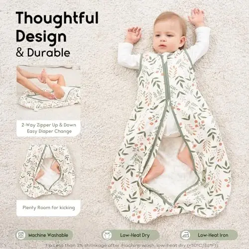 Yoofoss Baby Sleep Sack 0-6 Months 0.5 TOG Baby Wearable Blanket, 100% Organic Cotton Infant Toddler Sleeping Sack 2-Way Zipper Lightweight Sleep Sack, Flower - 3