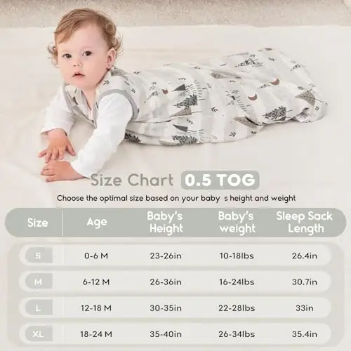 Yoofoss Baby Sleep Sack 0-6 Months 0.5 TOG Baby Wearable Blanket, 100% Organic Cotton Infant Toddler Sleeping Sack 2-Way Zipper Lightweight Sleep Sack, Grizzly - 3
