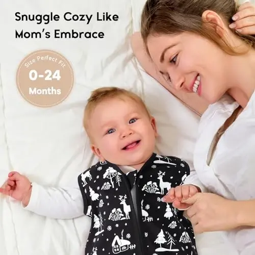 Yoofoss Baby Sleep Sack 0-6 Months 0.5 TOG Baby Wearable Blanket, 100% Organic Cotton Infant Toddler Sleeping Sack 2-Way Zipper Lightweight Sleep Sack, Black Forest - 6