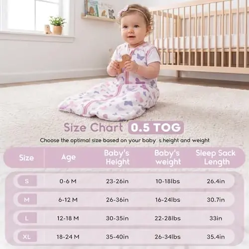 Yoofoss Baby Sleep Sack 0-6 Months 0.5 TOG Baby Wearable Blanket, 100% Cotton Infant Toddler Sleeping Sack 2-Way Zipper Lightweight Sleep Sack - 4