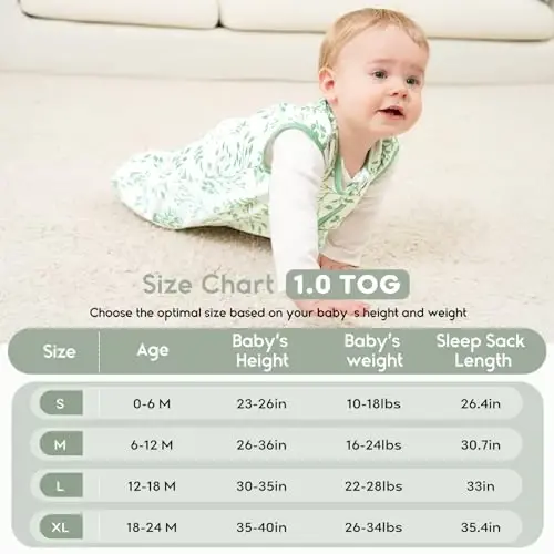 Yoofoss Baby Sleep Sack 0-6 Months TOG 1.0 Baby Wearable Blanket, 2 Pack 100% Organic Cotton Infant Toddler Sleeping Sack 2-Way Zipper Lightweight Sleep Sack - 4