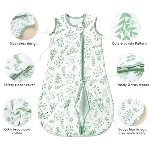 Yoofoss Baby Sleep Sack 0-6 Months TOG 1.0 Baby Wearable Blanket, 2 Pack 100% Organic Cotton Infant Toddler Sleeping Sack 2-Way Zipper Lightweight Sleep Sack - 7