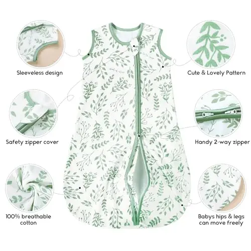 Yoofoss Baby Sleep Sack 0-6 Months TOG 1.0 Baby Wearable Blanket, 2 Pack 100% Organic Cotton Infant Toddler Sleeping Sack 2-Way Zipper Lightweight Sleep Sack 