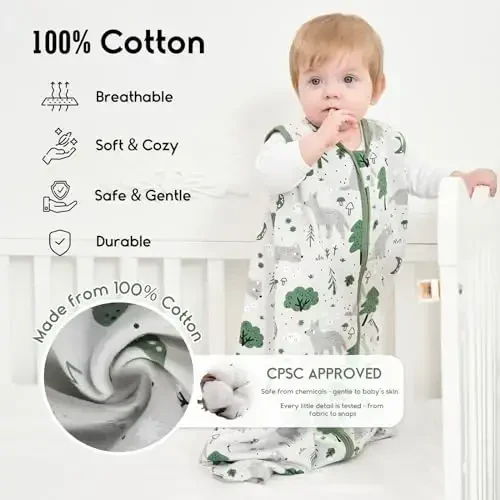 Yoofoss Baby Sleep Sack 0-6 Months TOG 1.0 Baby Wearable Blanket, 2 Pack 100% Organic Cotton Infant Toddler Sleeping Sack 2-Way Zipper Lightweight Sleep Sack - 2