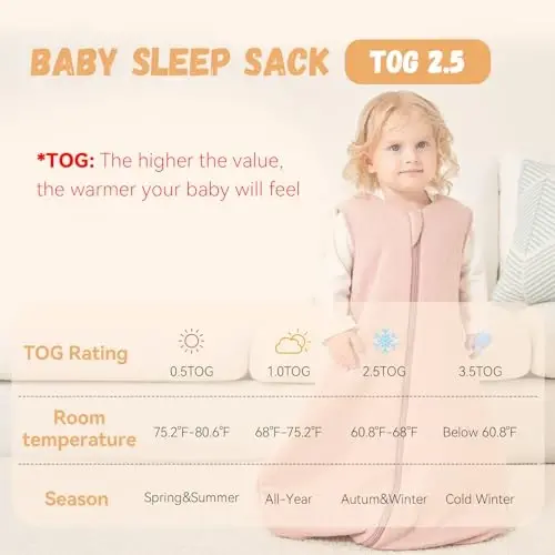 Yoofoss Baby Sleep Sack 0-6 Months TOG 2.5 Winter Baby Wearable Blanket, 100% Organic Cotton Infant Sleeping Sack 2-Way Zipper Warm Quilted Sleep Sack - 4