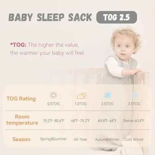 Yoofoss Baby Sleep Sack 0-6 Months TOG 2.5 Winter Baby Wearable Blanket, 100% Organic Cotton Infant Sleeping Sack 2-Way Zipper Warm Quilted Sleep Sack - 3