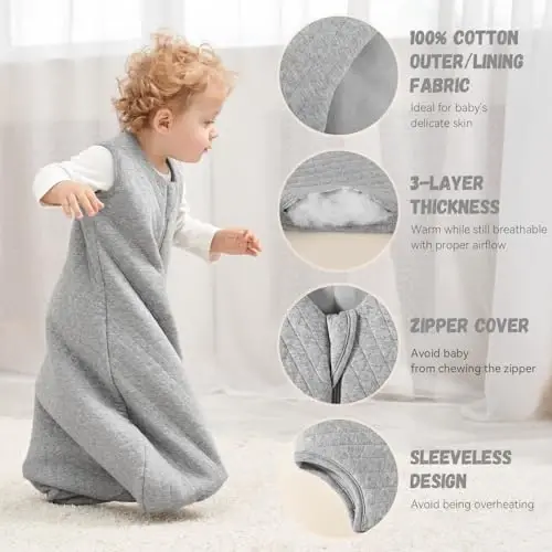 Yoofoss Baby Sleep Sack 0-6 Months TOG 2.5 Winter Baby Wearable Blanket, 100% Organic Cotton Infant Sleeping Sack 2-Way Zipper Warm Quilted Sleep Sack - 5