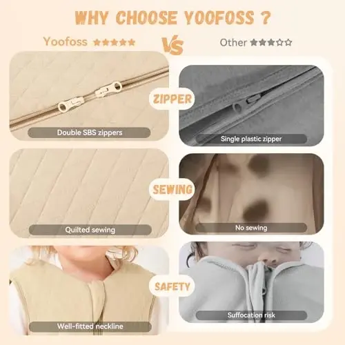 Yoofoss Baby Sleep Sack 0-6 Months TOG 2.5 Winter Baby Wearable Blanket, 100% Organic Cotton Infant Sleeping Sack 2-Way Zipper Warm Quilted Sleep Sack - 6