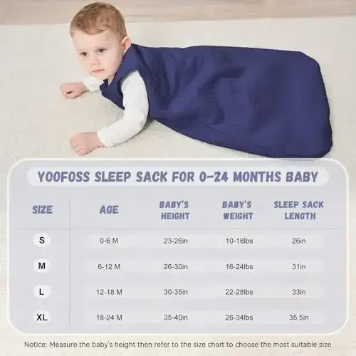 Yoofoss Baby Sleep Sack 0-6 Months TOG 2.5 Winter Baby Wearable Blanket, 100% Cotton Infant Sleeping Sack 2-Way Zipper Warm Quilted Sleepsack, Navy - 2