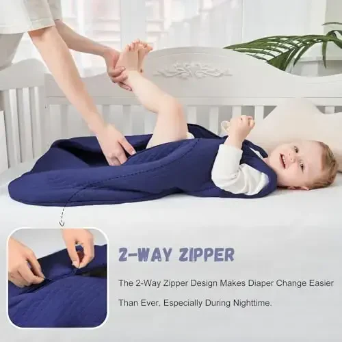 Yoofoss Baby Sleep Sack 0-6 Months TOG 2.5 Winter Baby Wearable Blanket, 100% Cotton Infant Sleeping Sack 2-Way Zipper Warm Quilted Sleepsack, Navy - 5