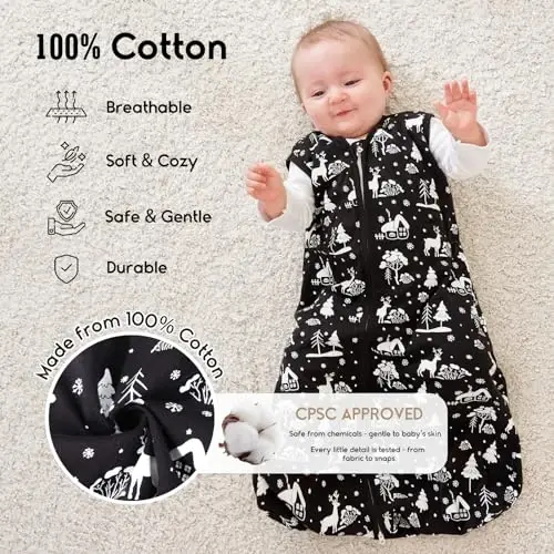 Yoofoss Baby Sleep Sack 12-18 Months 0.5 TOG Baby Wearable Blanket, 100% Organic Cotton Infant Toddler Sleeping Sack 2-Way Zipper Lightweight Sleep Sack, Seahorse - 2