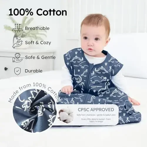Yoofoss Baby Sleep Sack 12-18 Months 0.5 TOG Baby Wearable Blanket, 100% Organic Cotton Infant Toddler Sleeping Sack 2-Way Zipper Lightweight Sleep Sack, Grizzly - MODAZONE (1)