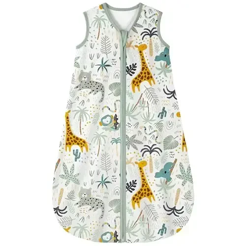 Yoofoss Baby Sleep Sack 12-18 Months 0.5 TOG Baby Wearable Blanket, 100% Organic Cotton Infant Toddler Sleeping Sack 2-Way Zipper Lightweight Sleep Sack, Giraffe - 1