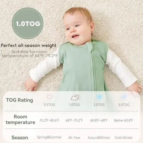 Yoofoss Baby Sleep Sack 12-18 Months TOG 1.0 Baby Wearable Blanket, 2 Pack 100% Organic Cotton Infant Toddler Sleeping Sack 2-Way Zipper Lightweight Sleep Sack - 6