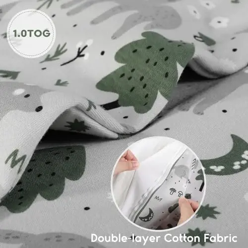 Yoofoss Baby Sleep Sack 12-18 Months TOG 1.0 Baby Wearable Blanket, 2 Pack 100% Organic Cotton Infant Toddler Sleeping Sack 2-Way Zipper Lightweight Sleep Sack - 3