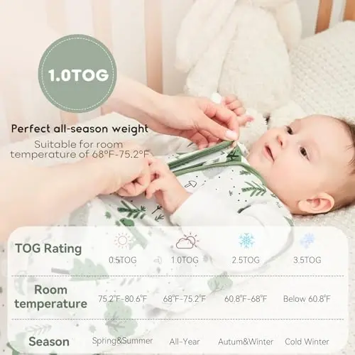 Yoofoss Baby Sleep Sack 12-18 Months TOG 1.0 Baby Wearable Blanket, 2 Pack 100% Organic Cotton Infant Toddler Sleeping Sack 2-Way Zipper Lightweight Sleep Sack - 7